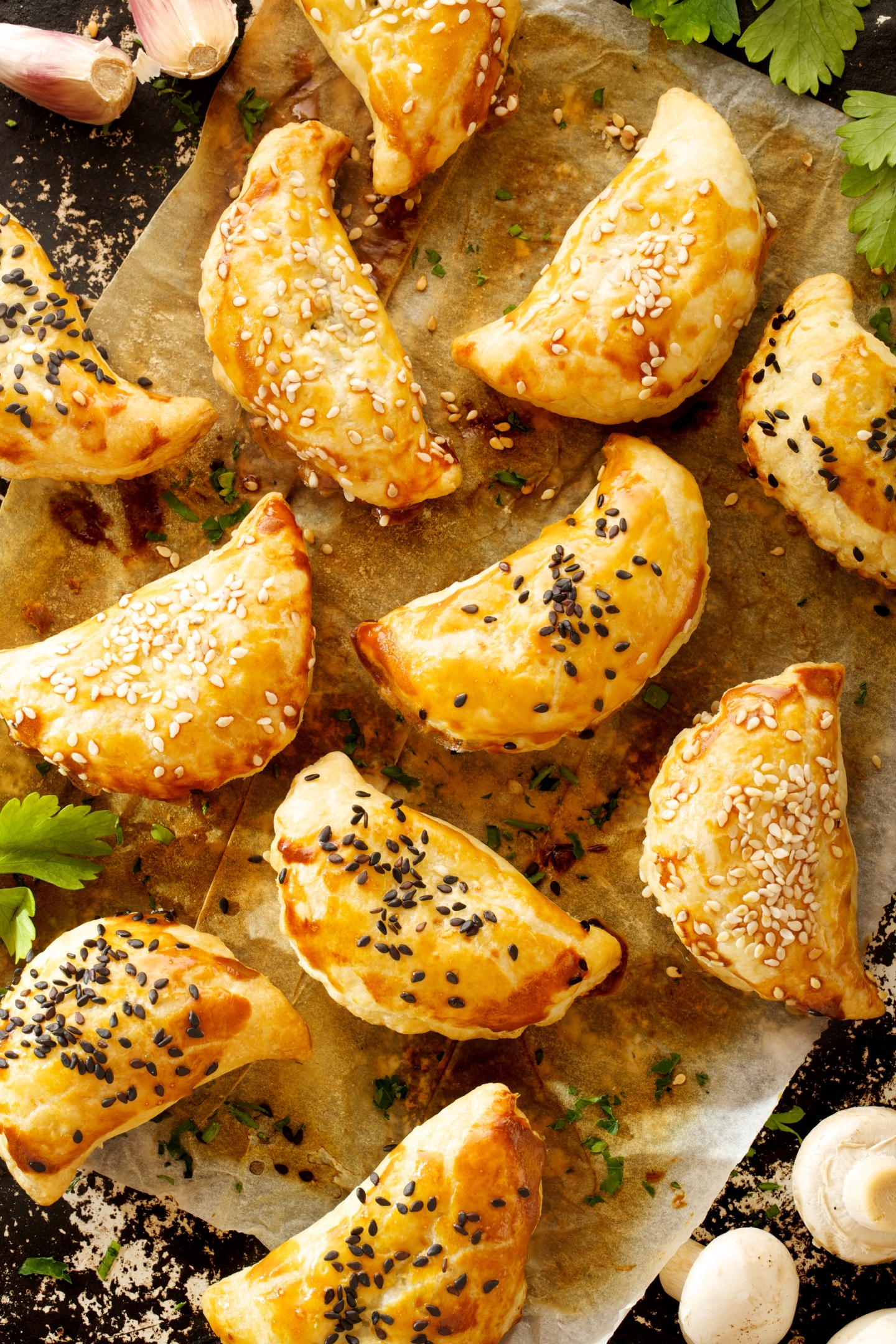 Panzerotti con Le Gruyère DOP, funghi e semi di sesamo